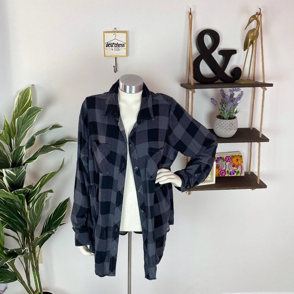 torrid Tops - Torrid Gray Plaid Challis Button Front Shirt